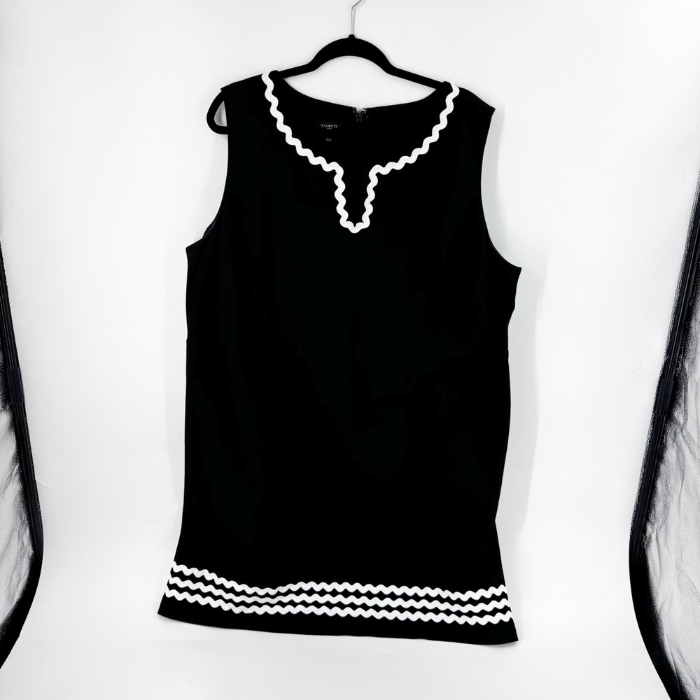 Talbots Black Sleeveless Dress with White Scallop Trim